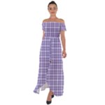 Purple Plaid Tartan 2 Off Shoulder Open Front Chiffon Dress