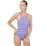 Purple Plaid Tartan 2 High Neck One Piece Swimsuit