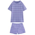 Purple Plaid Tartan 2 Kids  Swim T-Shirt and Shorts Set