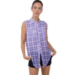 Purple Plaid Tartan 2 Sleeveless Chiffon Button Shirt