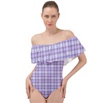 Purple Plaid Tartan 2 Off Shoulder Velour Bodysuit 