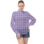 Purple Plaid Tartan 2 High Neck Long Sleeve Chiffon Top