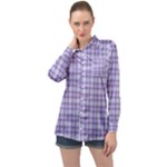 Purple Plaid Tartan 2 Long Sleeve Satin Shirt