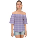 Purple Plaid Tartan 2 Off Shoulder Short Sleeve Top