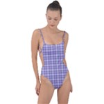 Purple Plaid Tartan 2 Tie Strap One Piece Swimsuit