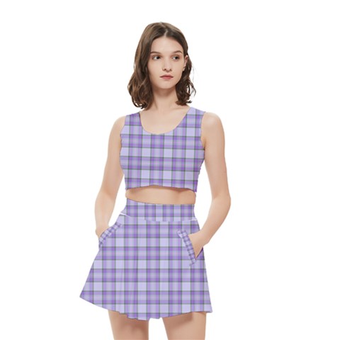 Purple Plaid Tartan 2 Women s Crop Top Pleated Skater Rave Skirt from ArtsNow.com