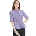 Purple Plaid Tartan 2 Frill Neck Blouse