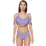 Purple Plaid Tartan 2 Ruffle Edge Tie Up Bikini Set	