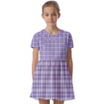 Purple Plaid Tartan 2 Kids  Short Sleeve Pinafore Style Dress