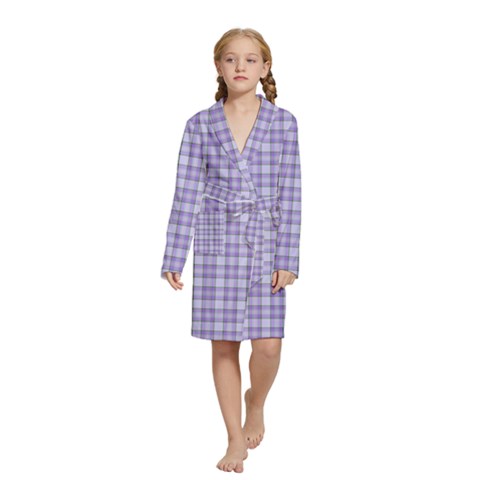 Purple Plaid Tartan 2 Kids  Long Sleeve Velvet Lounge Robe from ArtsNow.com