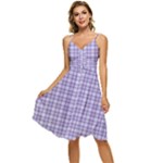 Purple Plaid Tartan 2 Sleeveless Tie Front Chiffon Dress