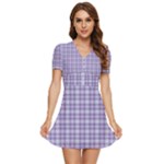 Purple Plaid Tartan 2 V-Neck High Waist Chiffon Mini Dress