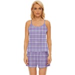 Purple Plaid Tartan 2 Satin Pajama Short Set