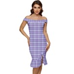 Purple Plaid Tartan 2 Off Shoulder Ruffle Split Hem Bodycon Dress