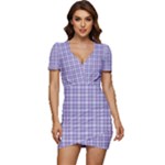 Purple Plaid Tartan 2 Low Cut Cap Sleeve Mini Dress