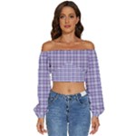 Purple Plaid Tartan 2 Long Sleeve Crinkled Weave Crop Top