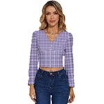 Purple Plaid Tartan 2 Long Sleeve V-Neck Top