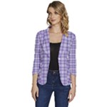 Purple Plaid Tartan 2 Women s One-Button 3/4 Sleeve Short Jacket