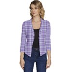 Purple Plaid Tartan 2 Women s Casual 3/4 Sleeve Spring Jacket