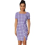 Purple Plaid Tartan 2 Fitted Knot Split End Bodycon Dress