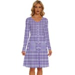 Purple Plaid Tartan 2 Long Sleeve Dress With Pocket