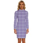 Purple Plaid Tartan 2 Long Sleeve Shirt Collar Bodycon Dress