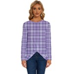 Purple Plaid Tartan 2 Long Sleeve Crew Neck Pullover Top