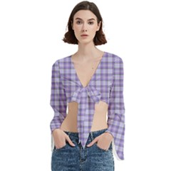 Purple Plaid Tartan 2 Trumpet Sleeve Cropped Top from ArtsNow.com