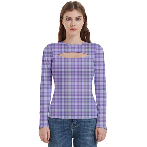 Purple Plaid Tartan 2 Women s Cut Out Long Sleeve T