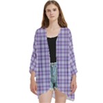 Purple Plaid Tartan 2 Open Front 3/4 Sleeve Batwing Chiffon Cardigan Kimono