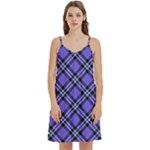 Blue Tartan Plaid 1 Diagonal Mini Camis Dress With Pockets