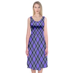 Blue Tartan Plaid 1 Diagonal Midi Sleeveless Dress from ArtsNow.com