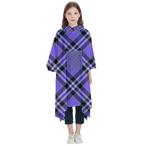 Blue Tartan Plaid 1 Diagonal Kids  Hooded Rain Ponchos from ArtsNow.com