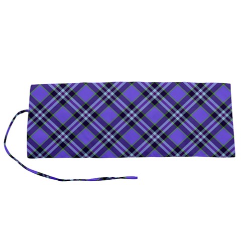 Blue Tartan Plaid 1 Diagonal Roll Up Canvas Pencil Holder (S) from ArtsNow.com