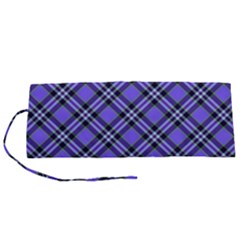 Blue Tartan Plaid 1 Diagonal Roll Up Canvas Pencil Holder (S) from ArtsNow.com