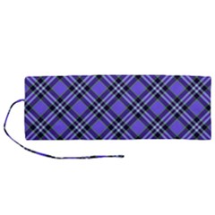 Blue Tartan Plaid 1 Diagonal Roll Up Canvas Pencil Holder (M) from ArtsNow.com