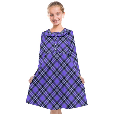 Blue Tartan Plaid 1 Diagonal Kids  Midi Sailor Dress from ArtsNow.com