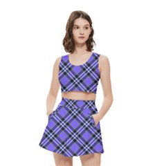 Blue Tartan Plaid 1 Diagonal Women s Crop Top Pleated Skater Rave Skirt from ArtsNow.com