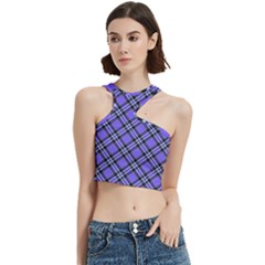 Blue Tartan Plaid 1 Diagonal Cut Out Top from ArtsNow.com