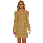 Autumn Fall Plaid Tartan 1 Long Sleeve Waist Tie Ruffle Velvet Dress