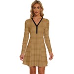 Autumn Fall Plaid Tartan 1 Long Sleeve Deep V Mini Dress 