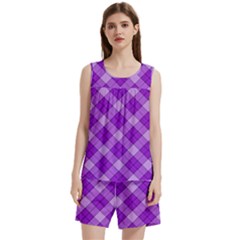 Purple Plaid Tartan 3 Diagonal (2) Sleeveless Cozy Lounge Set  from ArtsNow.com