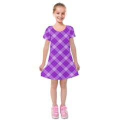 Purple Plaid Tartan 3 Diagonal (2) Kids  Short Sleeve Velvet Dress from ArtsNow.com