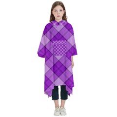 Purple Plaid Tartan 3 Diagonal (2) Kids  Hooded Rain Ponchos from ArtsNow.com