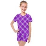 Purple Plaid Tartan 3 Diagonal (2) Kids  Mesh T-Shirt and Shorts Set