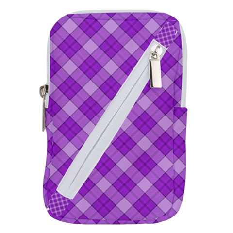 Purple Plaid Tartan 3 Diagonal (2) Belt Pouch Bag (Large) from ArtsNow.com