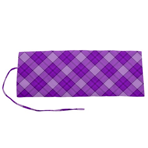 Purple Plaid Tartan 3 Diagonal (2) Roll Up Canvas Pencil Holder (S) from ArtsNow.com