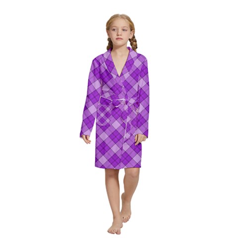 Purple Plaid Tartan 3 Diagonal (2) Kids  Long Sleeve Velvet Lounge Robe from ArtsNow.com