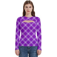 Purple Plaid Tartan 3 Diagonal (2) Women s Cut Out Long Sleeve T