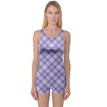 Purple Plaid Tartan 2 Diagonal One Piece Boyleg Swimsuit